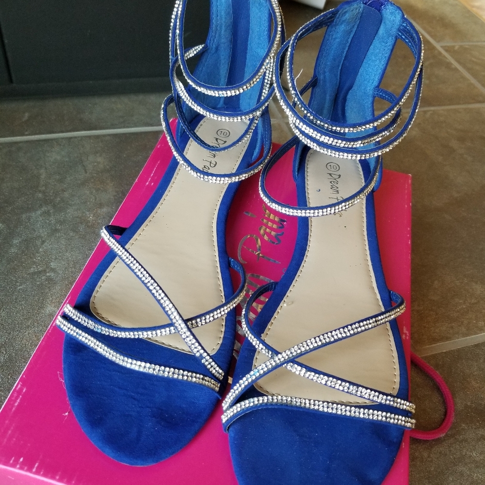 Royal blue suede rhinestone flats